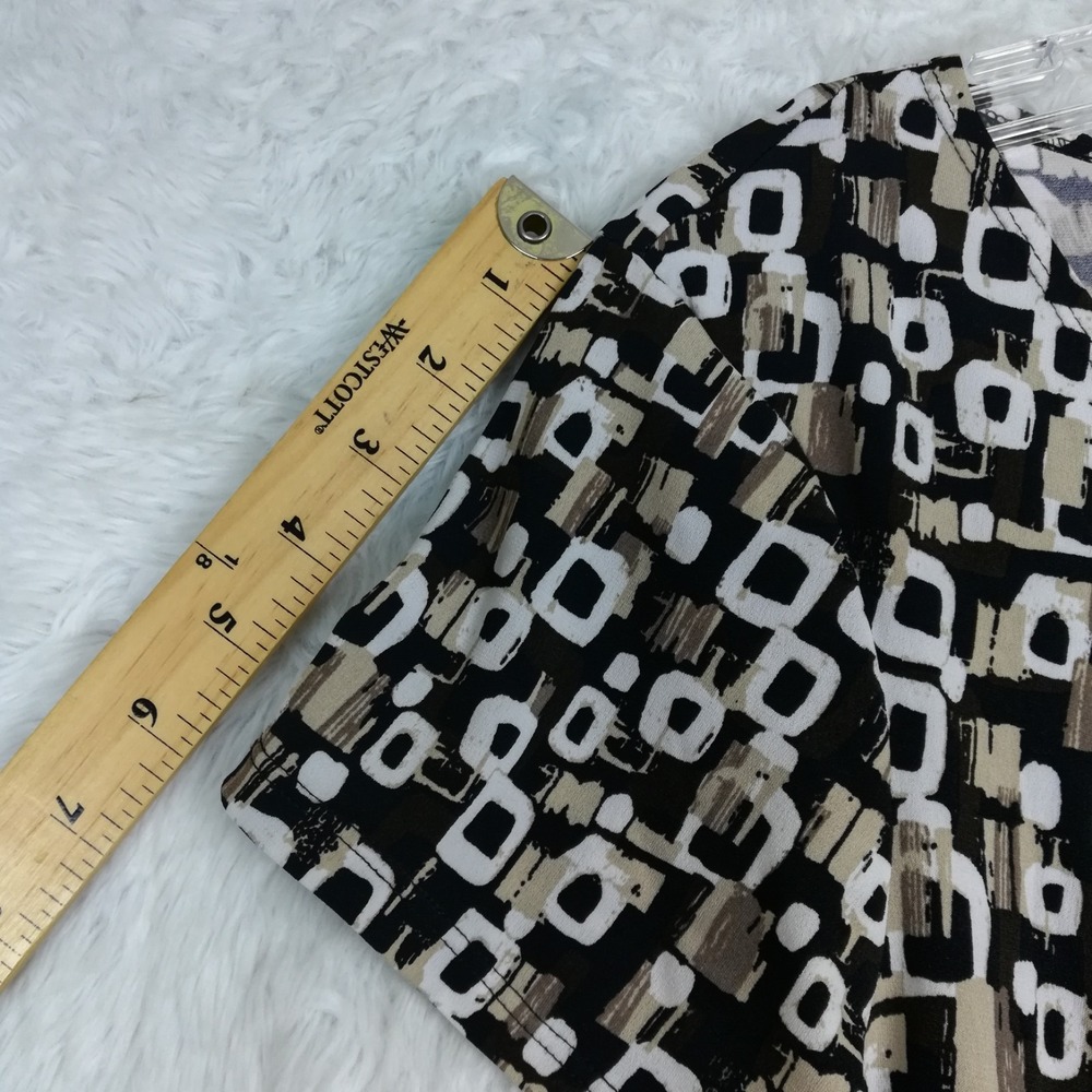 Notations Womens Dress Midi Geometric Print Black White Short Sleeve Keyhole M - Picture 3 of 11